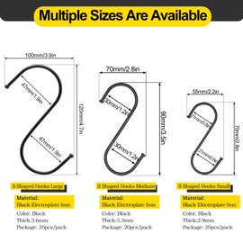 MgcTolBox 20 PCS S Hanging Hooks,Metal Hanging Hook Multi Function Premium Magnetic Stainless Steel Metal S Hooks for Kitchen Spoon Pan Bathroom Bedroom