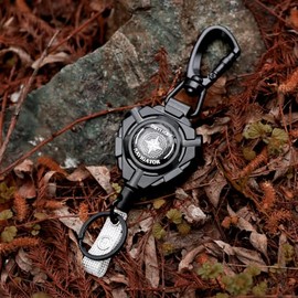 Retractable Keychain 1 Pack Heavy Duty Carabiner Badge Holder，Retractable Lanyard， Badge Reel ID Holder with Steel Cord Extendable Key Ring