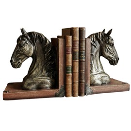 Rustic Horse Bookends Decorative Book Ends, 7.5" Resin Pair for Shelves
