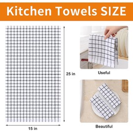 Fintale 100% Cotton Waffle Weave Kitchen Towels, 15 x 25 Inches, Super Soft and Absorbent Dish Towels for Drying Dishes, Quick Drying Hand Towels for Kitchen, 6-Pack, Black