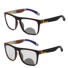COTIA Transition Photochromic Bifocal Reading Glasses for Mens and Womens, Square Sports Sunglasses Readers 0~+4.00 (tea, 2.0)
