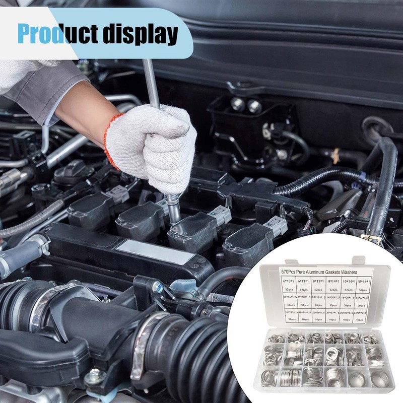 570PCS Automotive Oil Crush Washers, Aluminum Oil Drain Plug Gaskets,