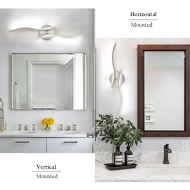 HUOKU Dimmable Modern LED Vanity Light 24 inch Brushed Nickel Vanity Light, Bathroom Lighting Fixtures Over Mirror for Living Room and Hallway, 6000K White Light