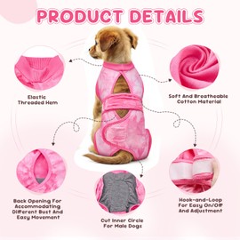 Eyein Dog Surgery Recovery Suit, Breathable Adjustable Female Male Dog Surgical Suit, Anti Licking Cone Alternative Dog Body Suit After Surgery Spay Neuter（Tie-Dye Pink,L
