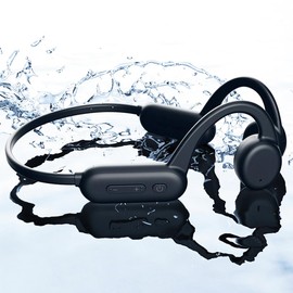 IHAO Swimming Headphones True Bone Conduction Open Ear Headset MP3 Player Built-in 32G Memory IP68 Underwater Waterproof Stereo Bluetooth Earphone for Driving Bicycling Running Skiing-X18 Black
