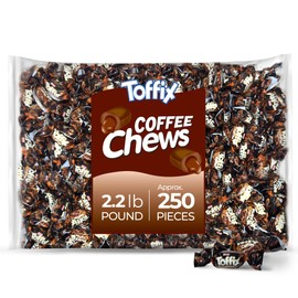 Toffix Coffee Chews, Center-Filled Soft Chewy Candy, 250 Pieces of Individually Wrapped Snacks for Kids & Adults, Coffee Flavored Chewy Candies - 2 Pound Bulk Bag