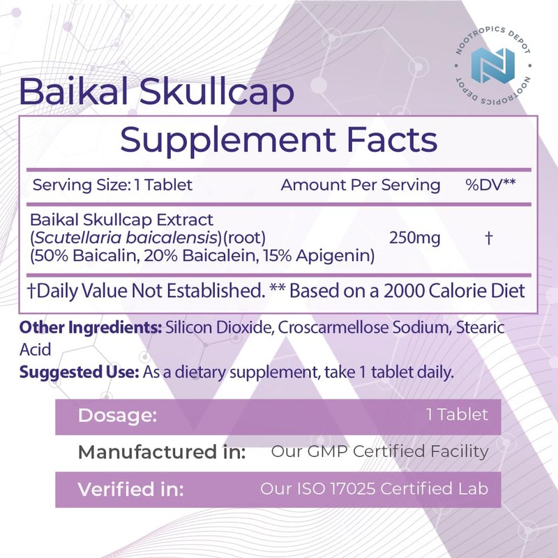 Nootropics Depot Baikal Skullcap Extract Tablets | 250mg | 60
