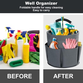 Bototack Cleaning Caddy with Handle, Cleaning Products Organiser, 17L Foldable Storage Basket, Cleaning Caddy Organiser, Portable Multi Cleaning Bucket Bag for Home, Garden (Dark Grey)