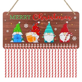 WaaHome Christmas Advent Calendar Welcome Sign 2024-7''x14.6'' Gnome Christmas Hanging Decorations Candy Canes Christmas Countdown Calender for Kids Christmas Home Wall Indoor Decor
