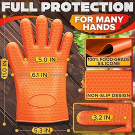 Silicone Oven Gloves for Hot Food Handling - Dual-Layer Silicone Gloves Heat Resistant & Oil Resistant with Inner Cotton Padding - Non-Slip Design for Grilling, Baking, Hot Tray, Smoker & Fryer Use