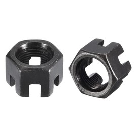 Awclub Hexagon Slotted Nuts with Fine Thread, M24 x 1.5mm GB58 Carbon Steel Hex Castle Nuts Black - Pack of 2