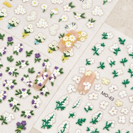 Nail Stickers 6 Sheets 5D Aurora Nail Art Stickers Decals Self-Adhesive Pegatinas Uñas Glitter Self-Adhesive Flower Star Heart Butterfly Nail Art Design Decoration Accessories for Woman Girls,Style6