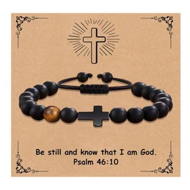 ARICHDUDE Christian Bracelet for Women Men,Cross Bible Bracelet with Inspirational Quote Card, Natural Stone Religious Jewelry Gifts for Christian