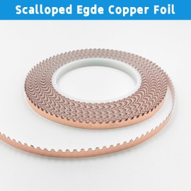 ARTKINGTO Scalloped Copper Foil Tape for Stained Glass, DIY Handicrafts, Crafting, Black Backed Copper Foil, 7/32 Inch Scalloped