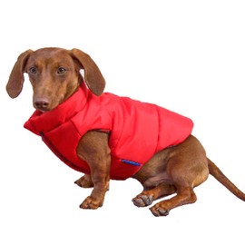 DJANGO Puffer Dog Jacket and Reversible Cold Weather Dog Coat with Full Coverage and Windproof Protection (Medium, Lava Red/Buffalo Plaid)