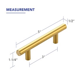 20 Pack Cabinet Handles with 3 Inch (76mm) Hole Center Brushed Brass Cabinet Pulls Stainless Steel Drawer Pulls, Kitchen Knobs for Dresser Drawer, 5 Inch Overall Length