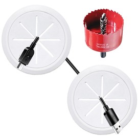 2 Pack TV Wire Hider for Wall, 1.97 Inch (50mm Hole) Cord Hider in Wall Cable Management Kit, Includes 2 Pass Throughs and 1 Hole Saw Drill Attachment Easy to Install