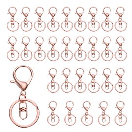 QUARKZMAN Lobster Claw Carabiner Keyring, Pack of 30 Lobster Claw Carabiner Hooks with Rotating Release Clip and Flat Key Ring for DIY Craft Keyring, Rose Gold
