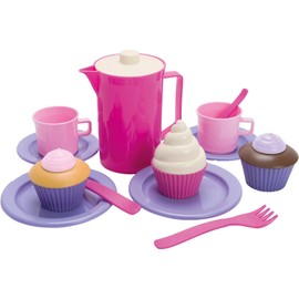 Dantoy Coffee and Cupcake Set for 2, Role Play Tea Party with 20 Pieces Pretend Play Toys for Kids – Princess Pink