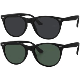 La Optica B.L.M. Sunglasses for Men / Women UV400 Round Oval Retro Colours Single Pack, Double Pack - Twin pack black rubber coated (glasses: 1 x grey, 1 x green classic).