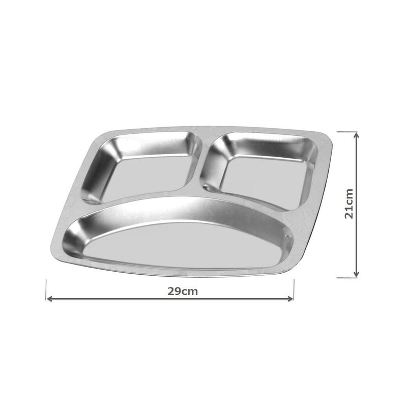 Stainless Steel 3-Compartment Lunch Plate, 2-Piece Set, Rectangular, 11.4 x