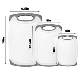 HOMWE Kitchen Cutting Board (3-Piece Set) - Juice Grooves with Easy-Grip Handles, Non-Porous, Dishwasher Safe - Multiple Sizes (Gray)