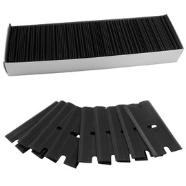 PHITUODA 100pcs Plastic Razor Blades, Double Edged Plastic Blades, Safety Glass Scraper Blades for Cleaning Glass Removing Adhesive Residue(Black)