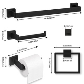 24Inch Matte Black Bathroom Hardware Set, Square Bath Towel Bar Set, SUS304 Stainless Steel Heavy Duty Towel Racks for Bathroom Wall Mounted (12pcs/24 inch)