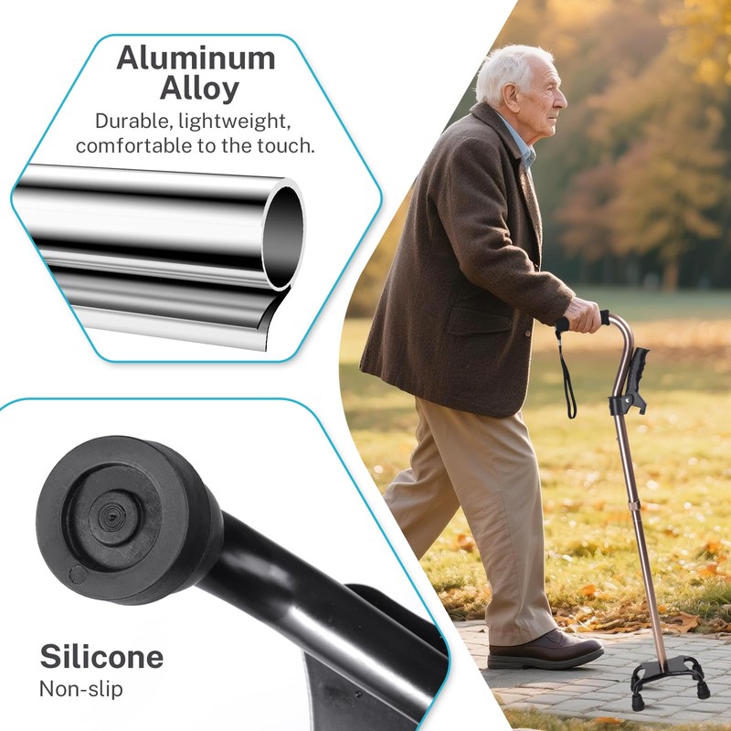 SILAIDESI Adjustable Walking Cane for Men & Women – 4-Pronged