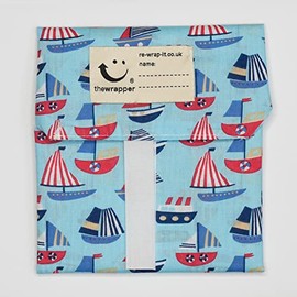 the Wrapper, Re Wrap It Sandwich Bags, Pale Blue Sailing Boats, No Waste Packaging, Eco Friendly, Reusable Food Wraps. Made In Scotland.
