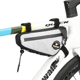 Rhinowalk Bike Frame Bag Waterproof Triangle Frame Storage Bag with Cable Port 1L Lightweight Bicycle Bag for Road Bike MTB Gravel Bike Compact Cycling Accessory with Pump Strap (White)