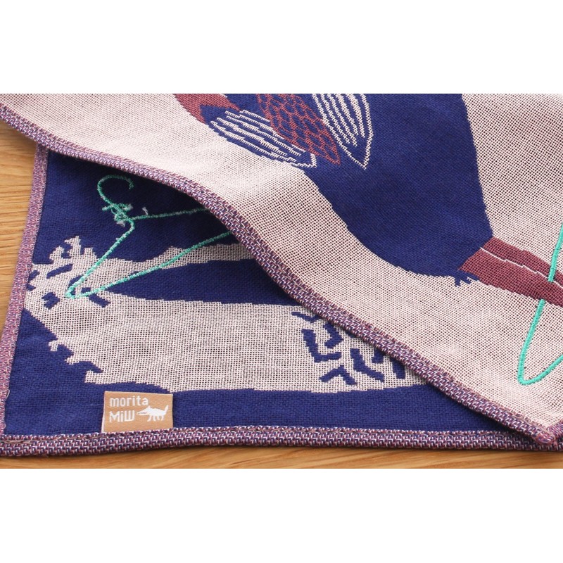 Kusubashi Ori Mon A-65933-86-BE Morita MiW Gauze Handkerchief, Crow, Beige,