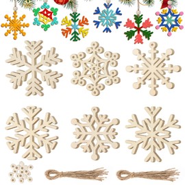 MELLIEX Pack of 18 Wooden Christmas Tree Pendants, Snowflakes, Christmas Tree Decorations, Wooden Christmas Tree Pendants with Jute Cord, for DIY Crafts, Gift, Christmas Decoration