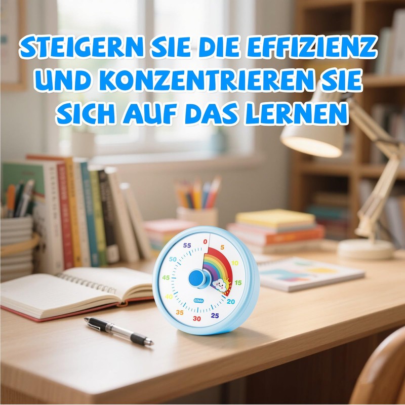 SIMQELLI Kinder Visueller Timer, 60 Minuten Countdown, Lautlos, Regenbogenmuster, für