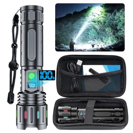 Flashlights 20000 High Lumens Rechargeable - 1500 Meters Long Beam Super Bright LED Flash Light with Power Display & IPX5 Waterproof for Camping, 20H Runtime,Zoomable Handheld Flashlight-string
