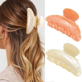 BARTOSI Acrylic Hair Claw Clips White Medium Claw Clips Nonslip Hair Jaw Clamp Styling Hair Accessories for Women and Girls (Pack of 2) (Set 5)