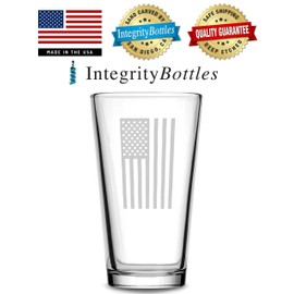Integrity Bottles Premium Vertical American Flag Pint Glass, Hand Etched Old Glory 15.25oz Beer Glass, Made in USA, Highball Gifts, Sand Carved