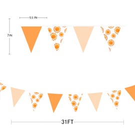 32Ft Sun Party Decorations Orange Boho Sun Triangle Flag Fabric Banner Pennant Garland Bunting for First Trip Around The Sun Hippie Boho Summer Birthday Baby Shower Wedding Bridal Shower Supplies