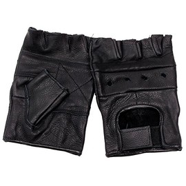Fingerless Leather Cycle Biker Gym Gloves Cycling Bodybuilding Black SIZE M