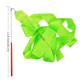 FAZHBARY 2 Pack Green Rhythmic Gymnastics Ribbon Wands Praise Dancing Streamers for Baton Twirling Talent Shows Artistic Dancing