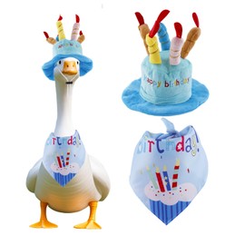 Tinoaly Geburtstags Gans Outfit für Die Veranda, Kuchenmütze und Schal-Kostümset 43,18 cm 58,42 cm Gänse Enten Dekor aus Kunststoff und Zement Garten Hofdekoration für Draußen (Blau)