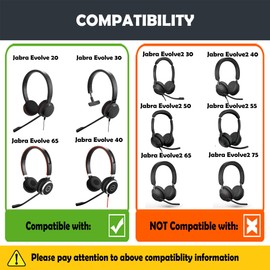 HTINDUSTRY Replacement Earpads Cushion Compatible with Jabra Evolve 20/30/40/65 Headsets Premium Ear pads with Softer Protein Leather/Memory Foam