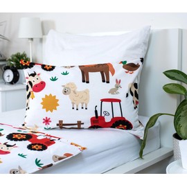 Theonoi Children's Bed Linen 100 x 135 cm Toddler Baby Bed Linen Set Duvet Cover Made of Cotton Oeko-Tex Standard for Boys and Girls Farm Animals Tractor
