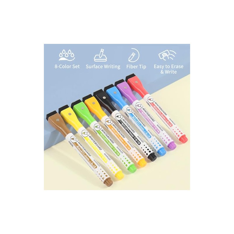 taobosec Dry Wipe Marker Set 8 Colours Wipe Clean Whiteboard