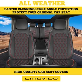 LINGVIDO Red Faux Leather Auto Seat Covers, Automotive Interior Rhombus Cushion Protector for Sedan & SUV Trucks Universal Fit carseat Cover (Full Set, Red Line)
