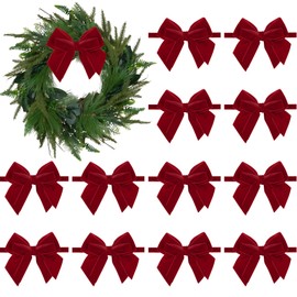 AIMUDI Red Velvet Ribbon Bows 4'' Christmas Bows for Gift Wrapping Premade Gift Bows Velvet Bows for Christmas Trees Wreaths Presents Crafts Home Christmas Winter Decorations, 12 PC
