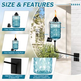 Glass Garden Torches for Outside,Outdoor Citronella Torch with Wall Mounted