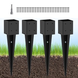 TAYORY 4 Pcs 4"x4" Fence Post Anchor Ground Spike 24"(Actual: 3.6"x3.6") Heavy Duty Metal Fence Post Anchor, Black Powder-Coated, for Fence,Deck,Bird Feeder,Railing,Mailbox