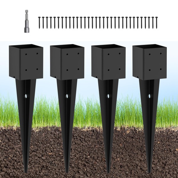 TAYORY 4 Pcs 4"x4" Fence Post Anchor Ground Spike 24"(Actual: