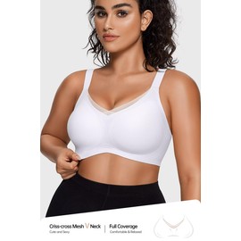 Vertvie Wireless Bras for Women Comfortable Supportive Mesh Crossover Bras Seamless Full Coverage No Underwire Everyday Bras (White,Large)